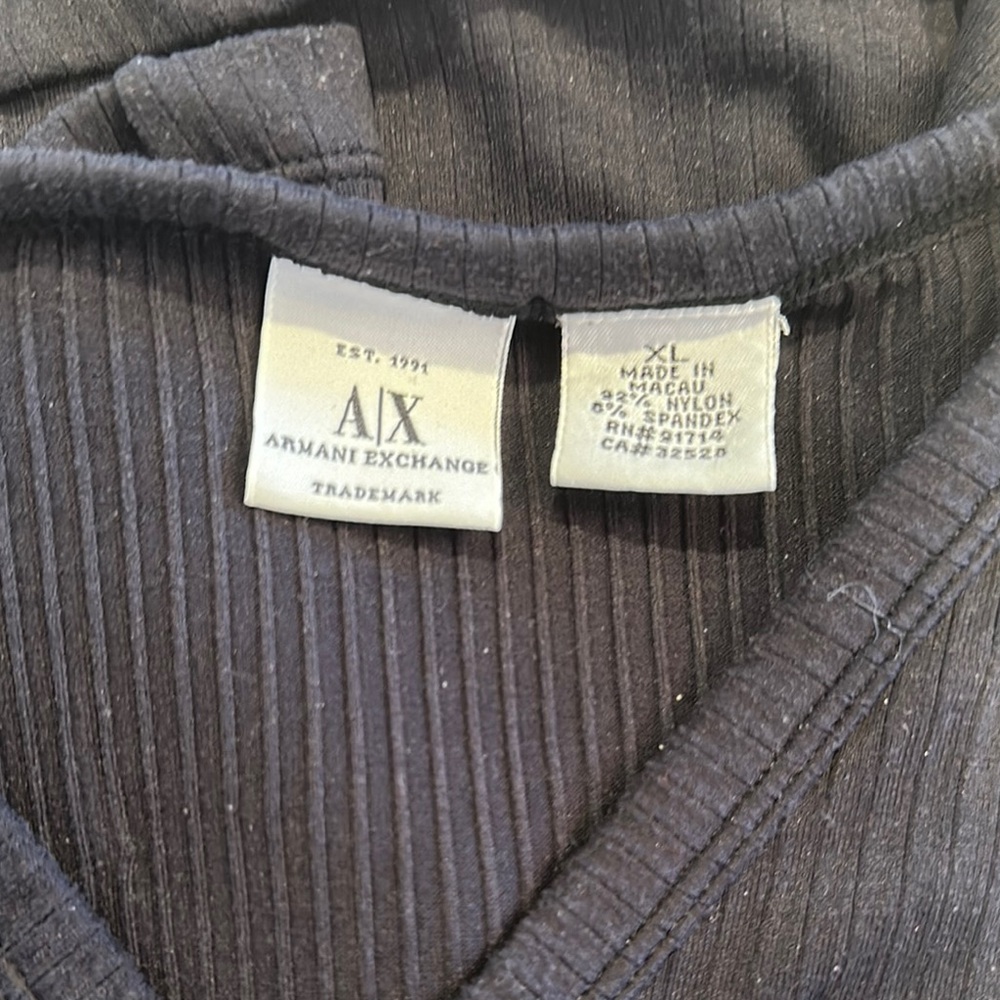 Armani Exchange Black Ribbed V-Neck Top